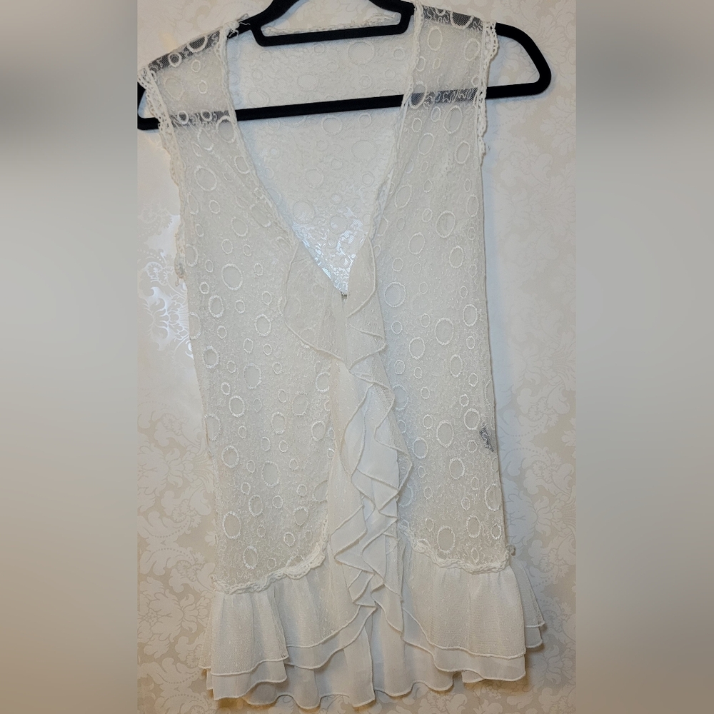 White Lace Ruffle Vest